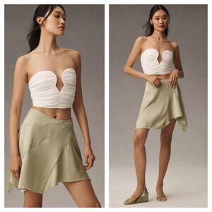 NWT Anthropologie NIA Neroli Satin Mini Skirt Skirt S Moss Green